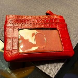 Buxton Red Crocodile Leather ID Wallet with Silver Heart! Great condition!